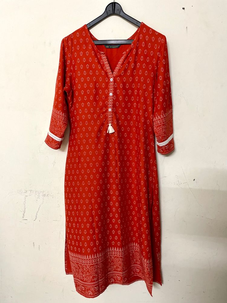 Avaasa Orange Straight Kurta