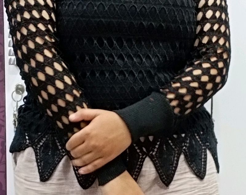 Net Black Top Full Sleeves