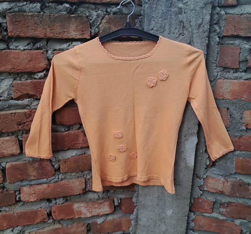 Orange And Grey Long Sleeve Top.