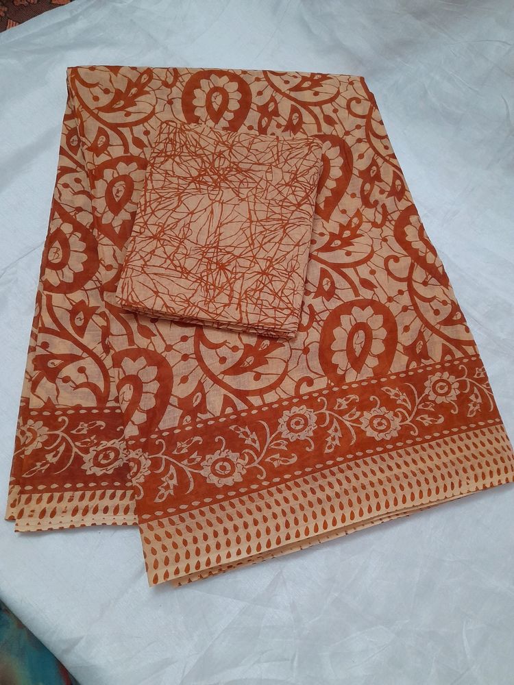 Chocolate brown Cotton Printed Saree New