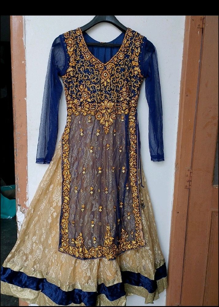 Partywear Zarki Wark Gown Pajami With Net Dupatta