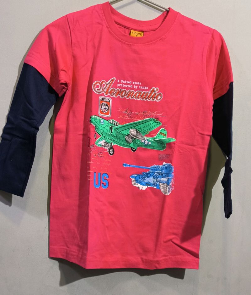 Pink Colour Full Sleeves T-Shirt For Children