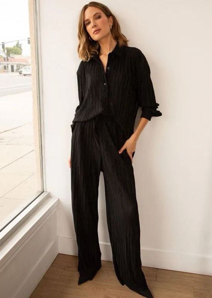 Black Pleated Relaxed Co Ord Suit