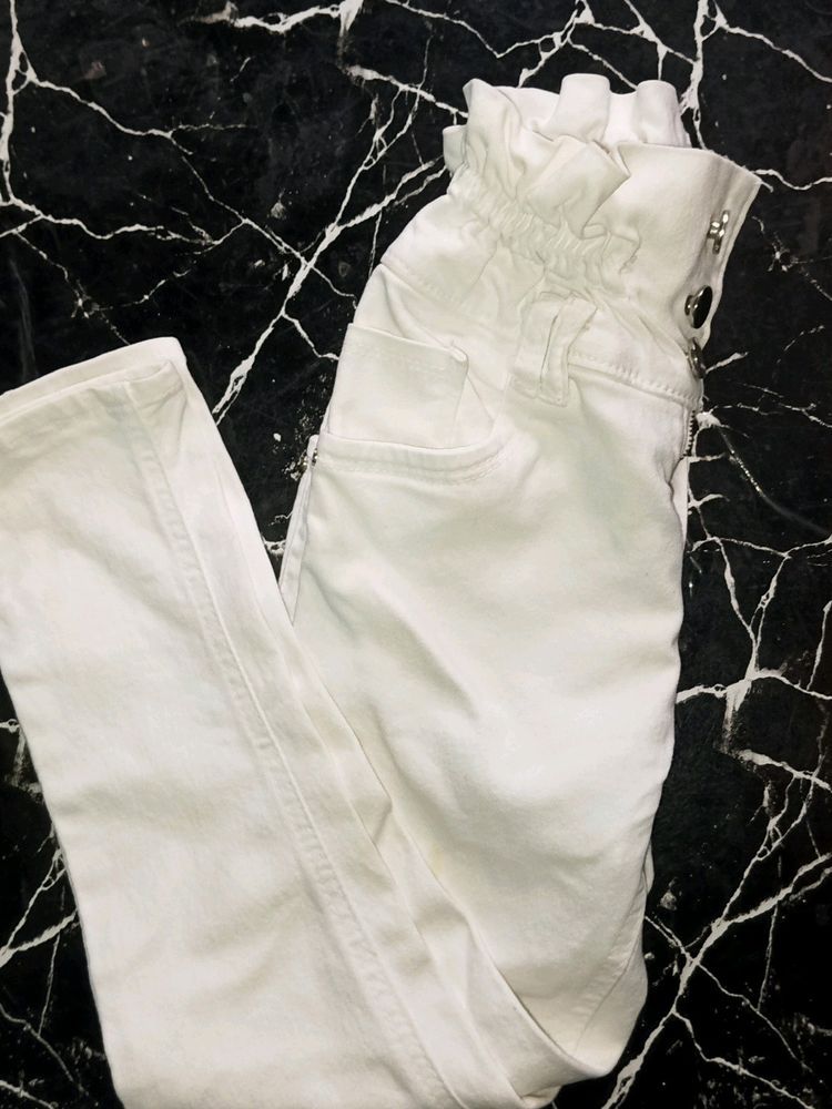 Girls White Denim Joggers Pant/jeans