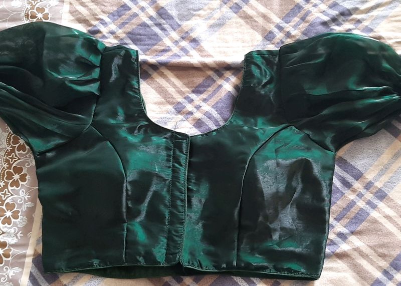 Front Open Dark Green Organza Blouse