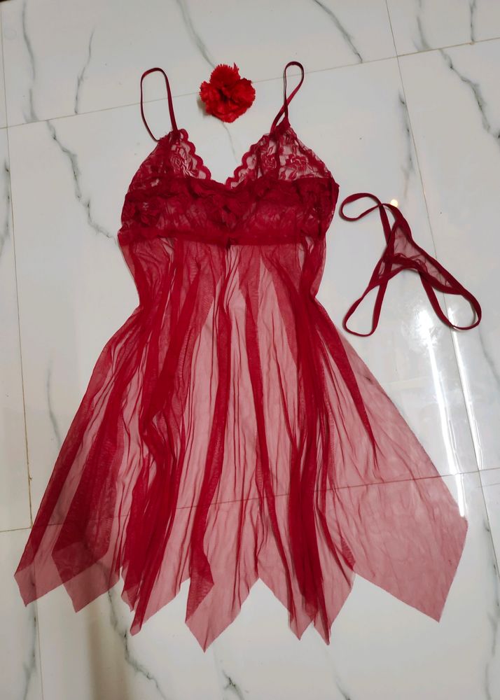 Brand New Red Net Sexy Nighty Dress