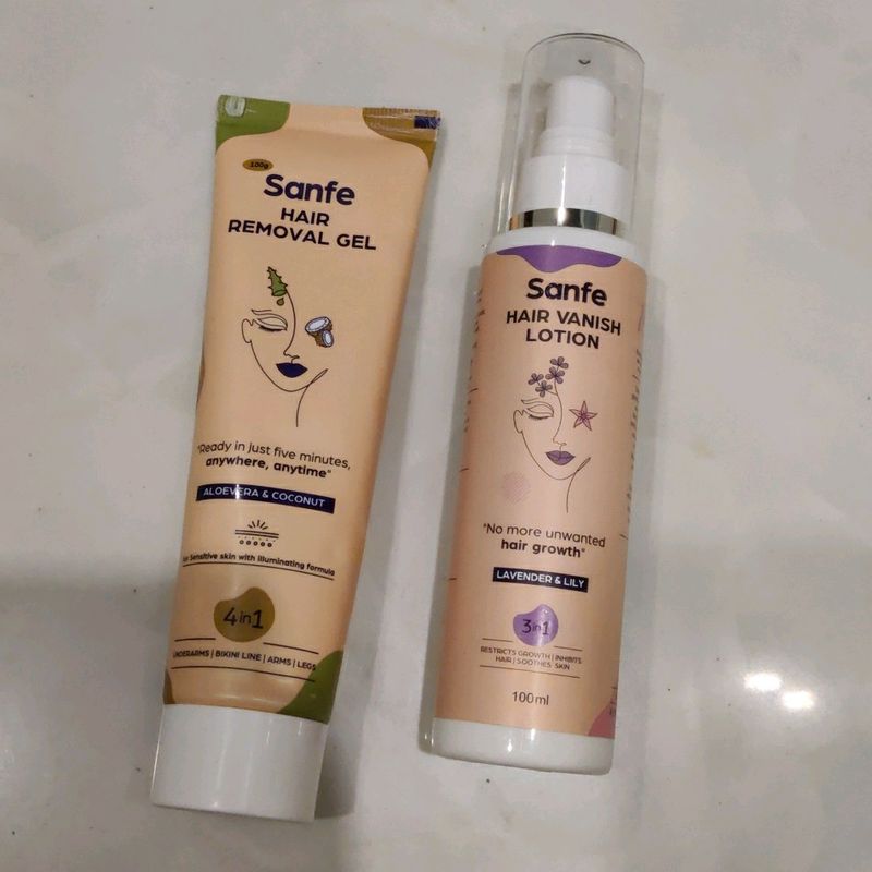 ultimate combo of sanfe hair removal product...brand new sanfe body hair vanish lotion and removal gel ❤️