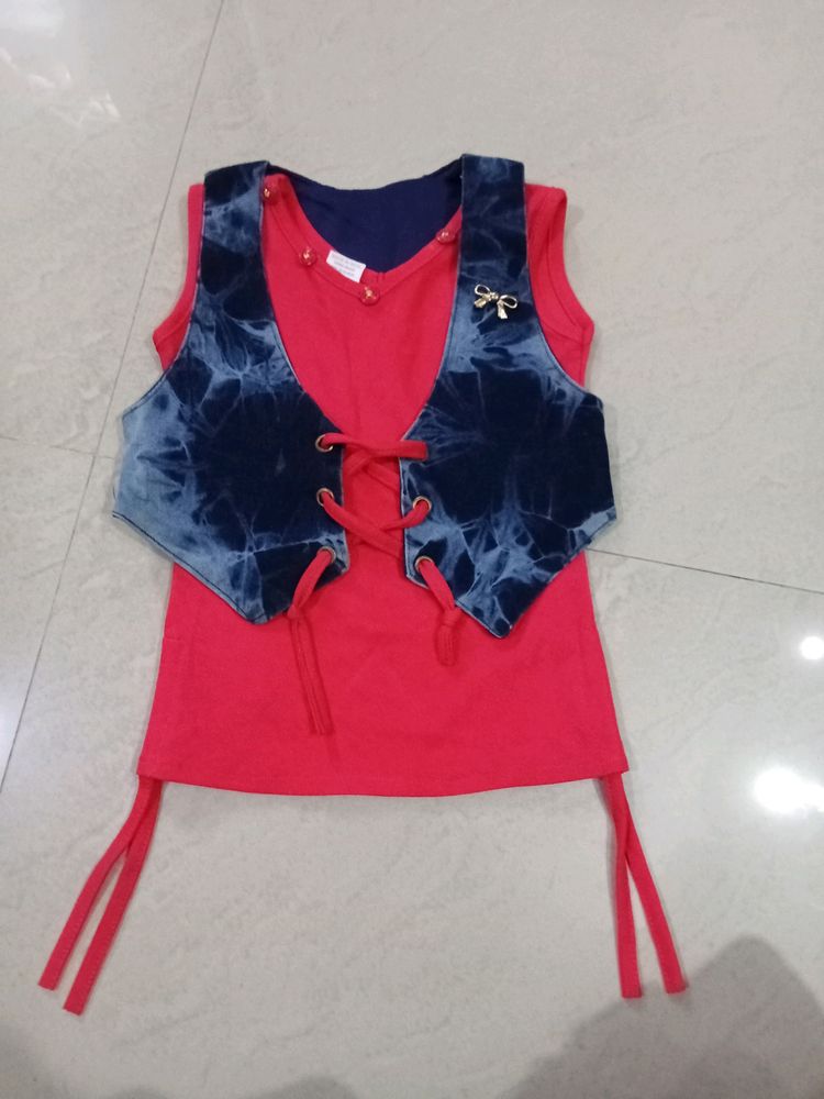 Kids Top Attached With Jean Material Over Coat