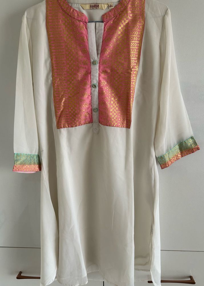 White Pink Kurta Set with Dupatta