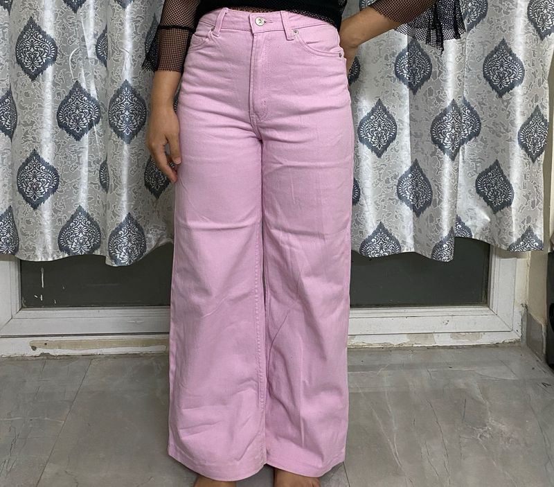 H&M Pink Wide Twill Trousers