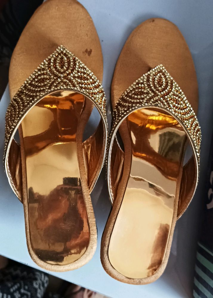 Golden Party Wear Slippers