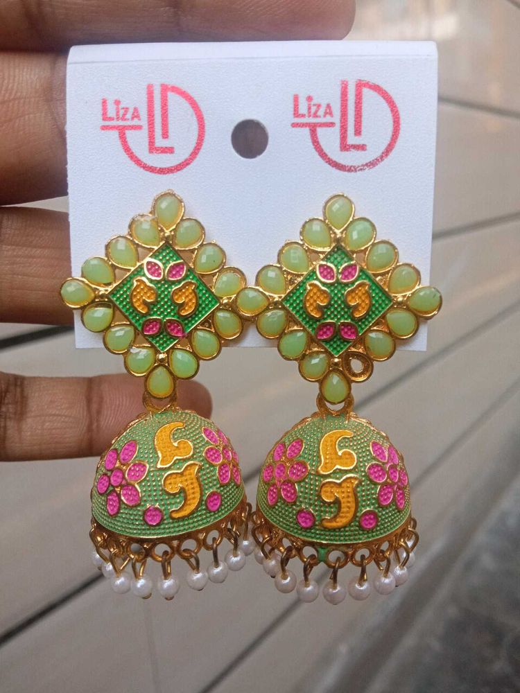 Green Colour Earrings For Women And Girls