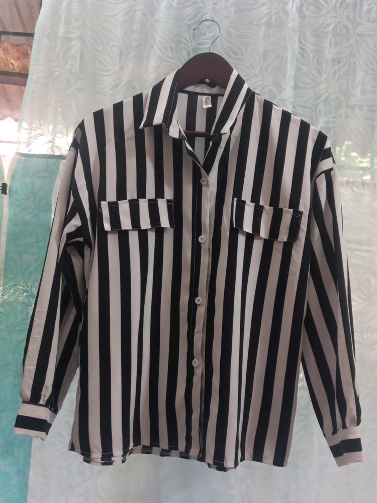 Navy Blue White Striped Shirt