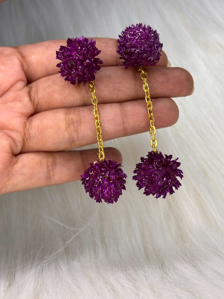 Earrings ( Real Gomphrena Flowers)
