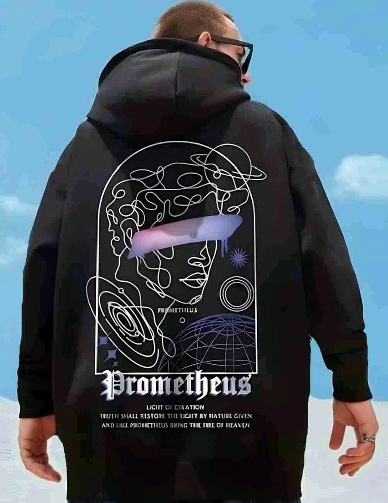 LEWEL, Typography Hooded Neck Hoodie