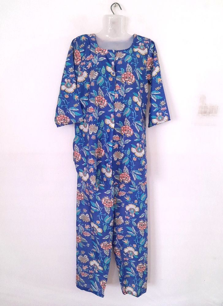 Blue Printed Nightsuit Set (Women's)