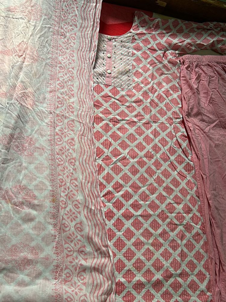 BABY PINK KURTA pAINT DUPATTA SET SUIT