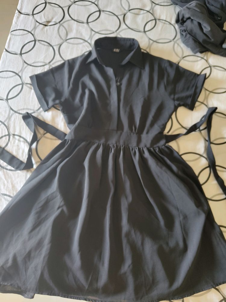 Korean Flare Collared Dress With Tie Ups