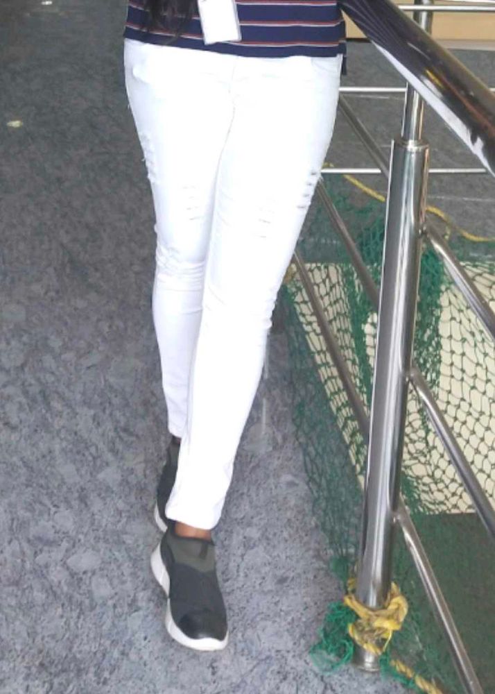 High Waist White Torn Jeans For Sale