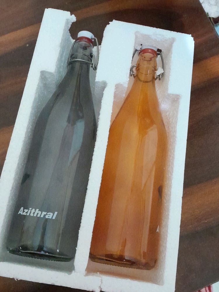 Newly Unused Set Of 2 Glass Bottle