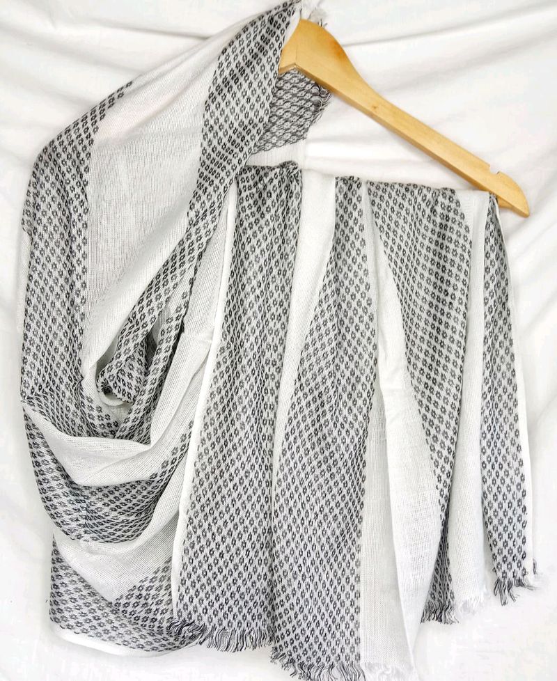 White scarf With Black Design Borders