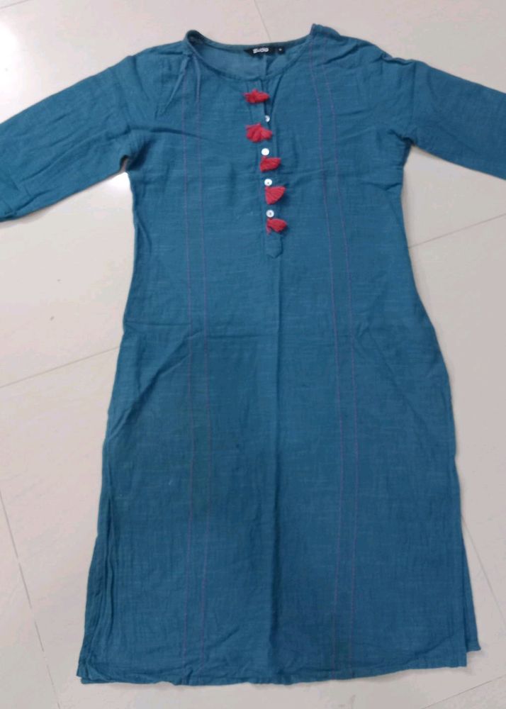 Cotton Long Kurti with Tassel Detailing