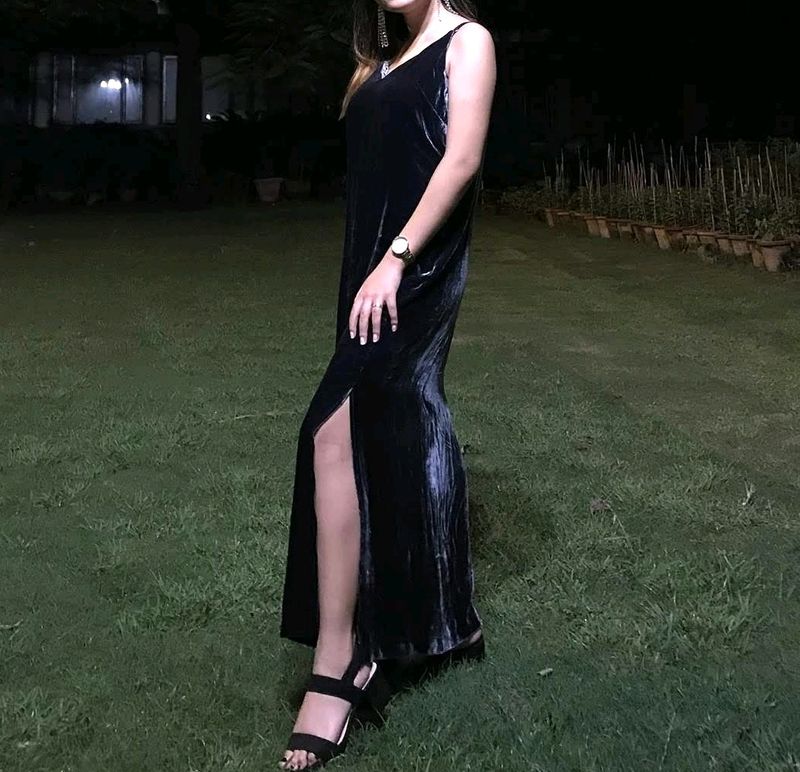 Party Wear Velvet Slit Dress