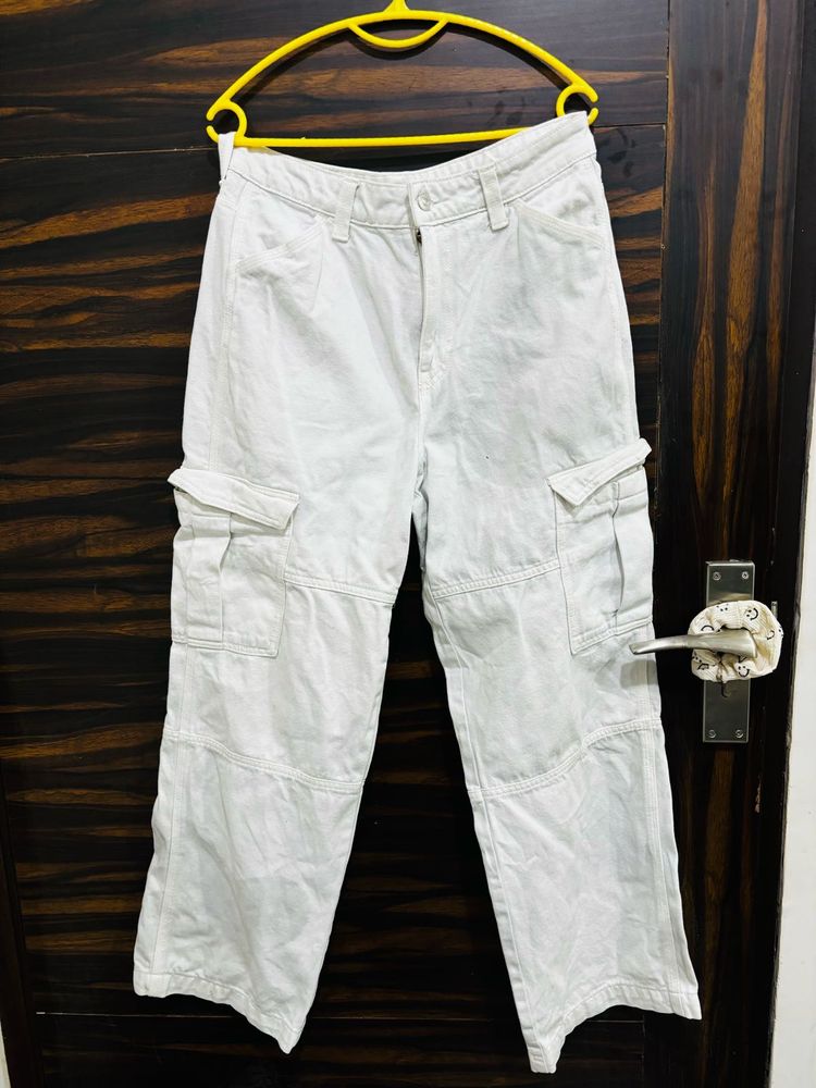 H&M White Wide Leg Jeans