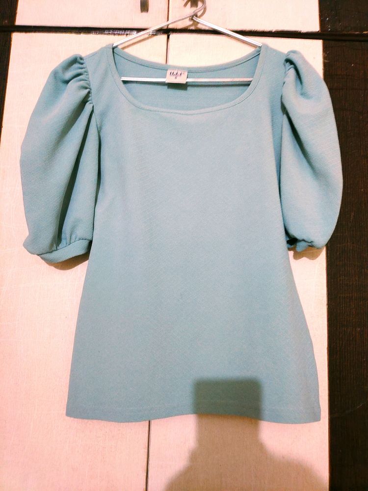 Blue TOP with Puff SLEEVES