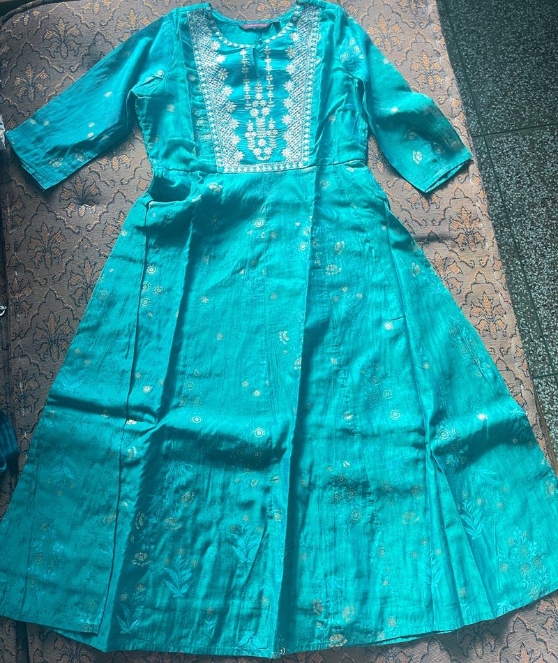 Green Coloured Anarkali Palazzo Dupatta Set Size S