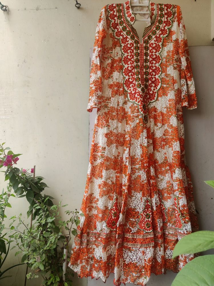 Lace Anarkhali Kurta With Embroidery For Women