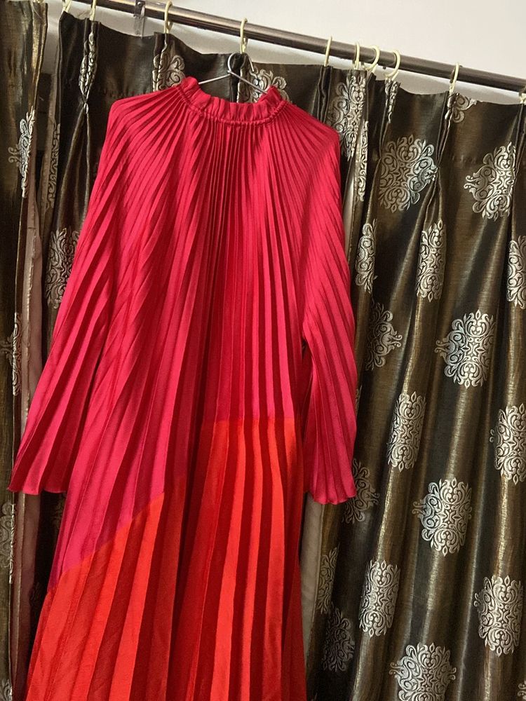 pleated maxi dress