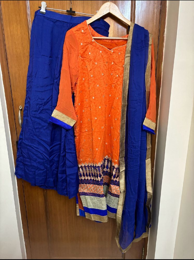 3pc Suit Palazzo (Orange & Blue)