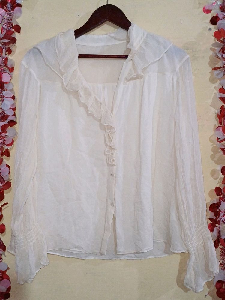 Beautiful Fabric Frill Off White Top