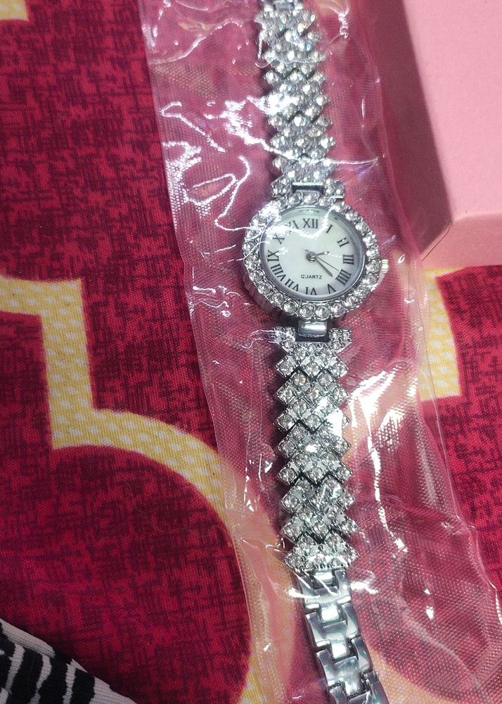 Party Wear Watch With Chain Set And Ring