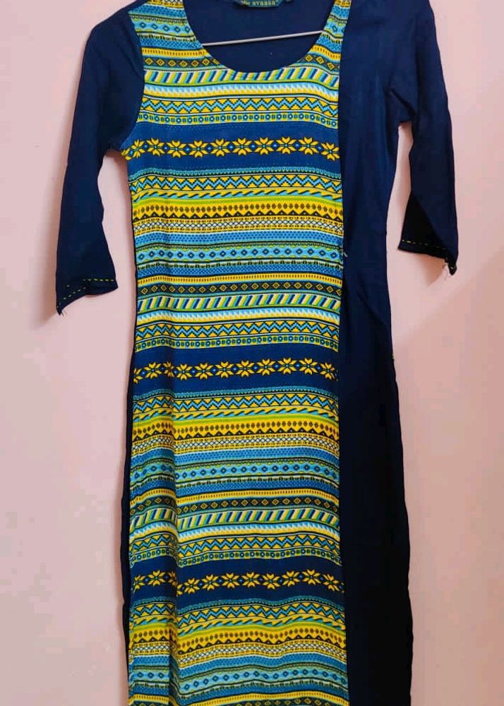 Blue And Yellow Design Avaasa Kurti