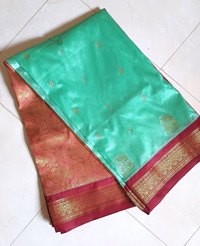 💥🆕️ Pista-Maroon Saree