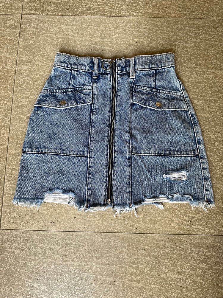 Bershka High Waisted Denim Skirt