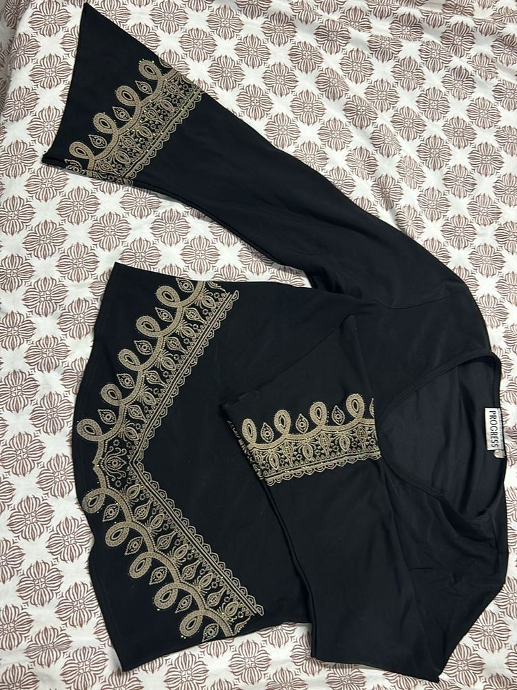 Black Top With Golden Embroidery