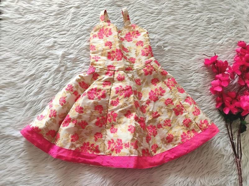 Cream Floral Designed Girls Frock