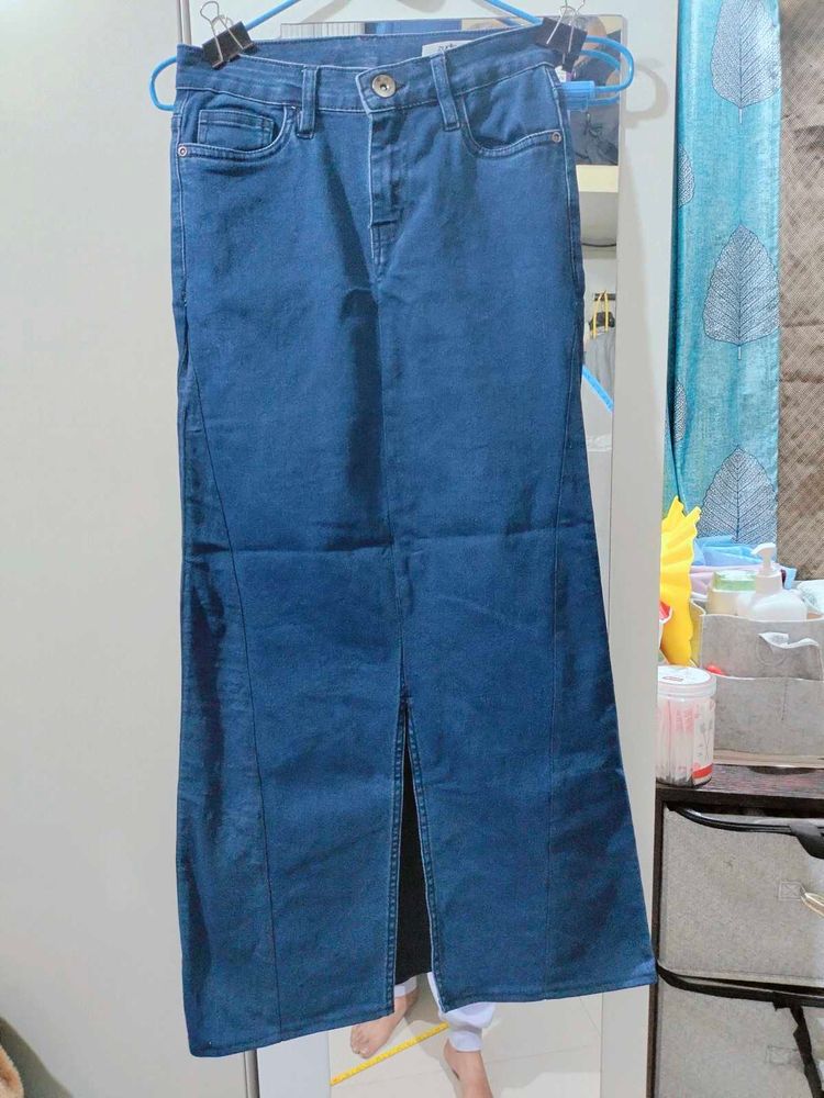 Denim Pencil Skirt With Front Slit