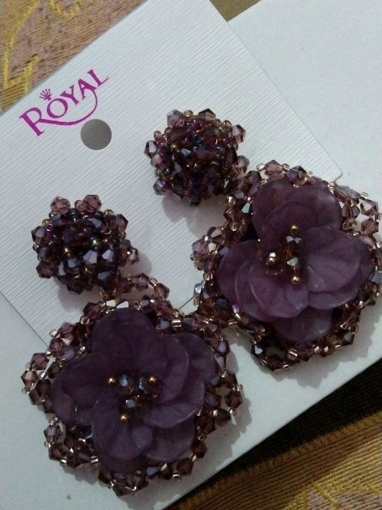 Big Flower Purple Earrings