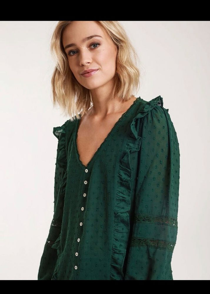 Self Design Green Ruffle Top