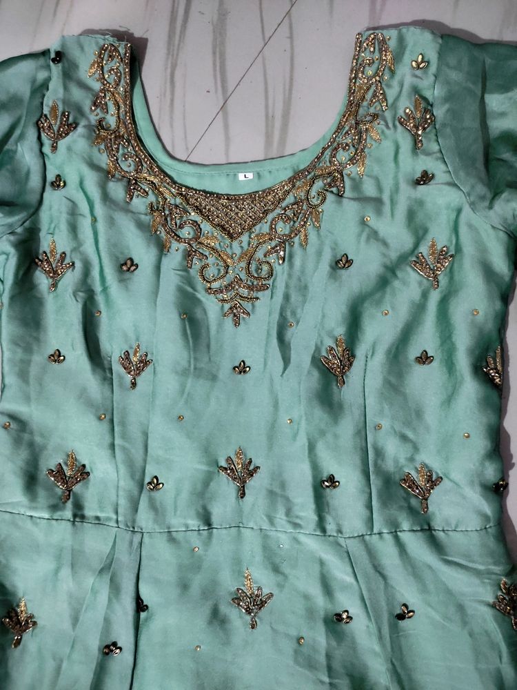 Pista Green Stone Work Churidar Party Wear