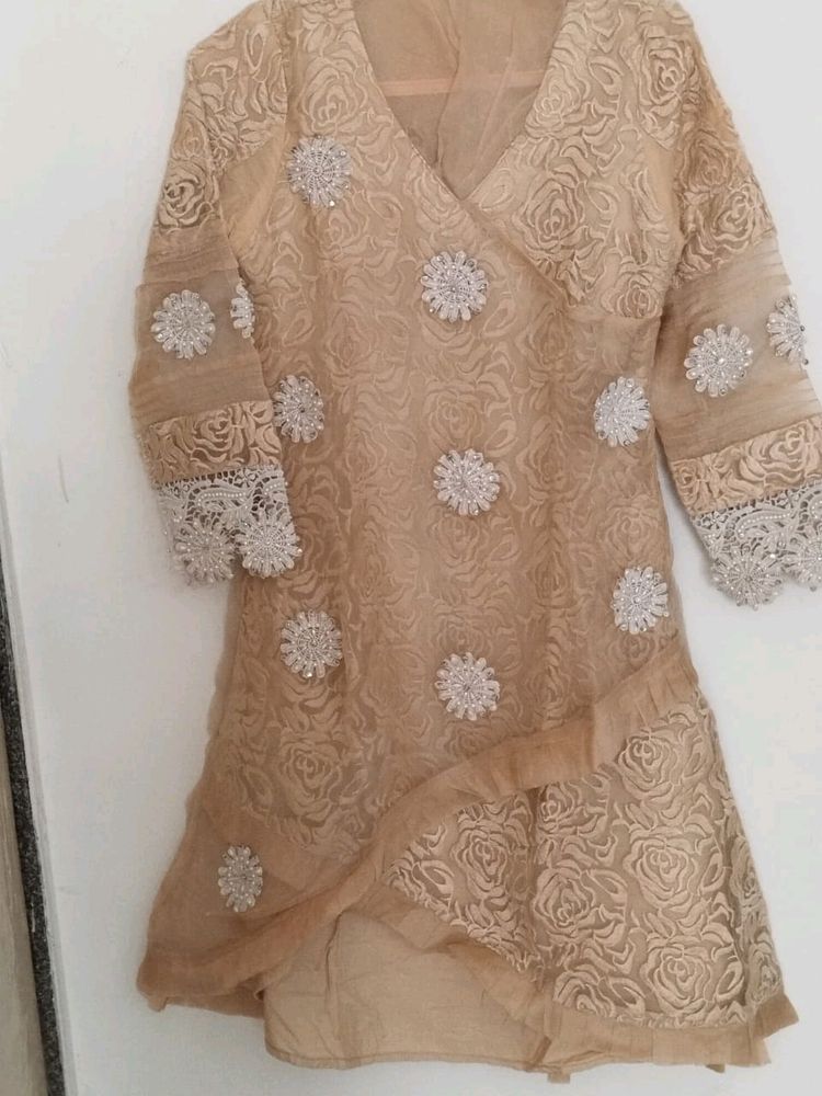 Golden Kurta With Stretchable Pant And Dupatta