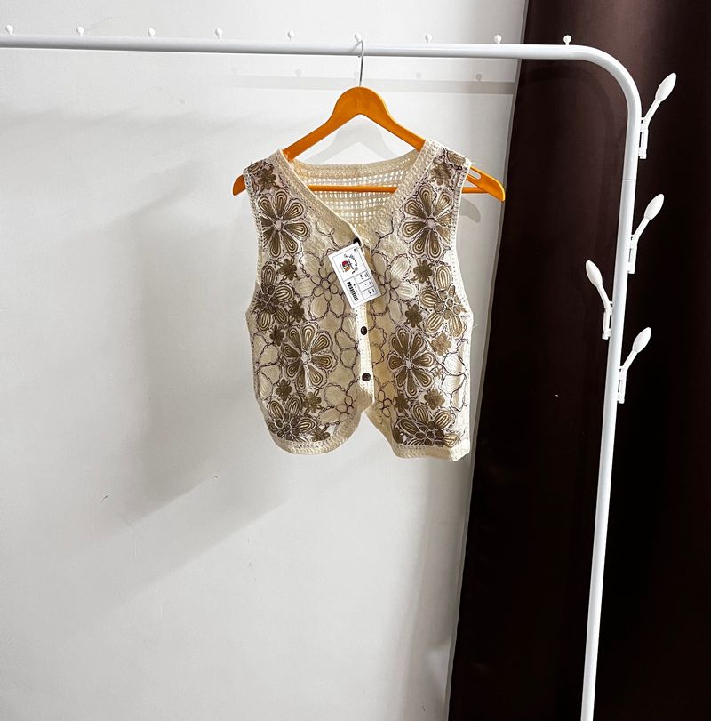 New Beige Crochet Vest Top