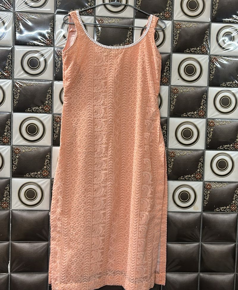 Chikankari Peach Color Kurti