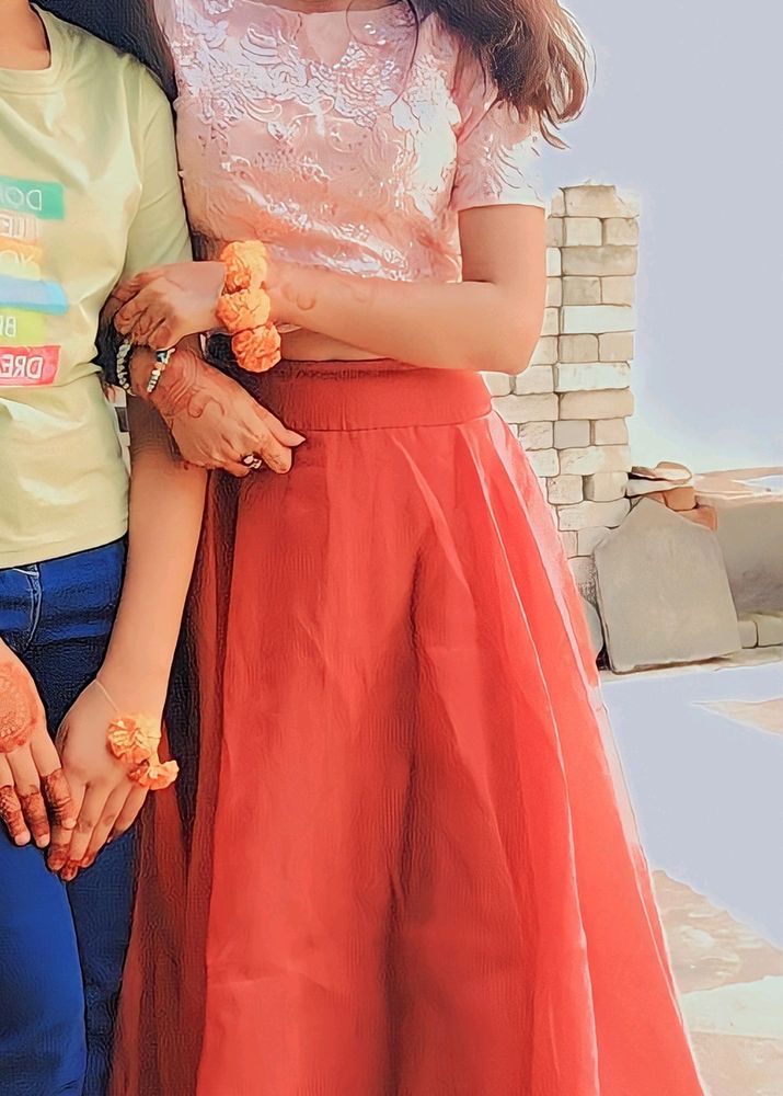 Baby Pink Crop Top With Beautiful Organza Skirt