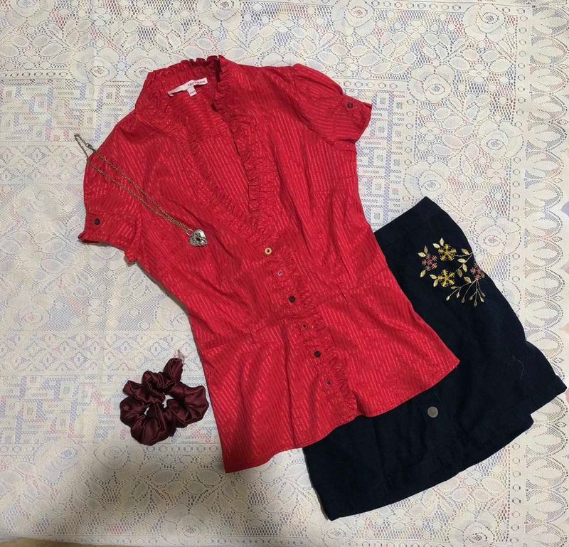 Red Fitted Shirt With Frills