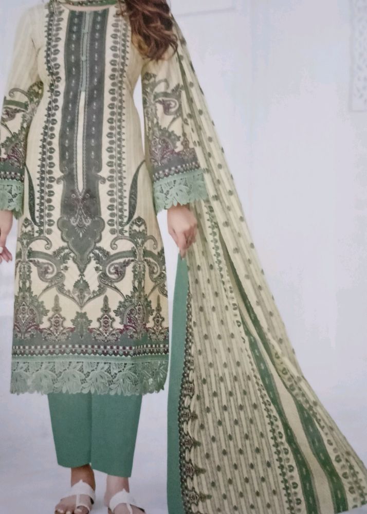 Cream Print Cotton Pakistani Dress